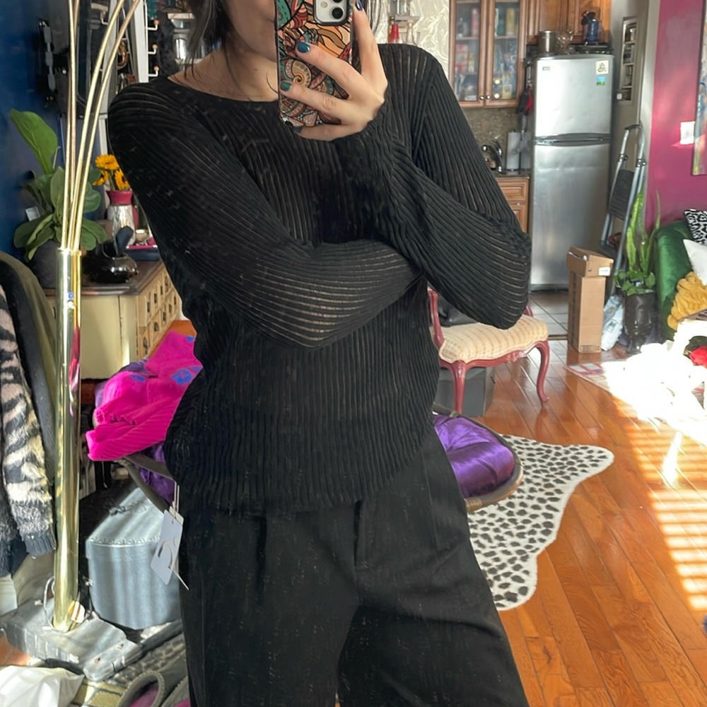 NWT Ribbed Semi Sheer Black sweater - Size M
